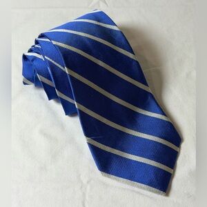Polo Ralph Lauren 100% Silk Hand Made in Italy Royal Blue and Silver Striped Tie
